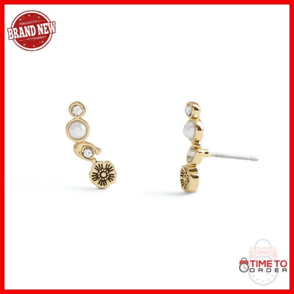 Pearl Crawler Earrings with Sparkly Stones, Hypoallergenic Titanium Posts